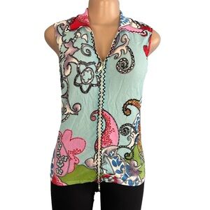 90's Vintage Alberto Makali Sequined Sleeves Top Blue